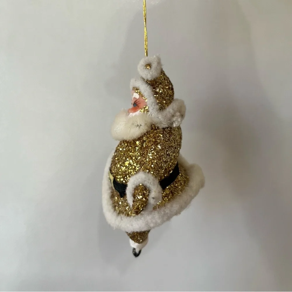 Vintage Gold Glitter Santa Ornament 50’s